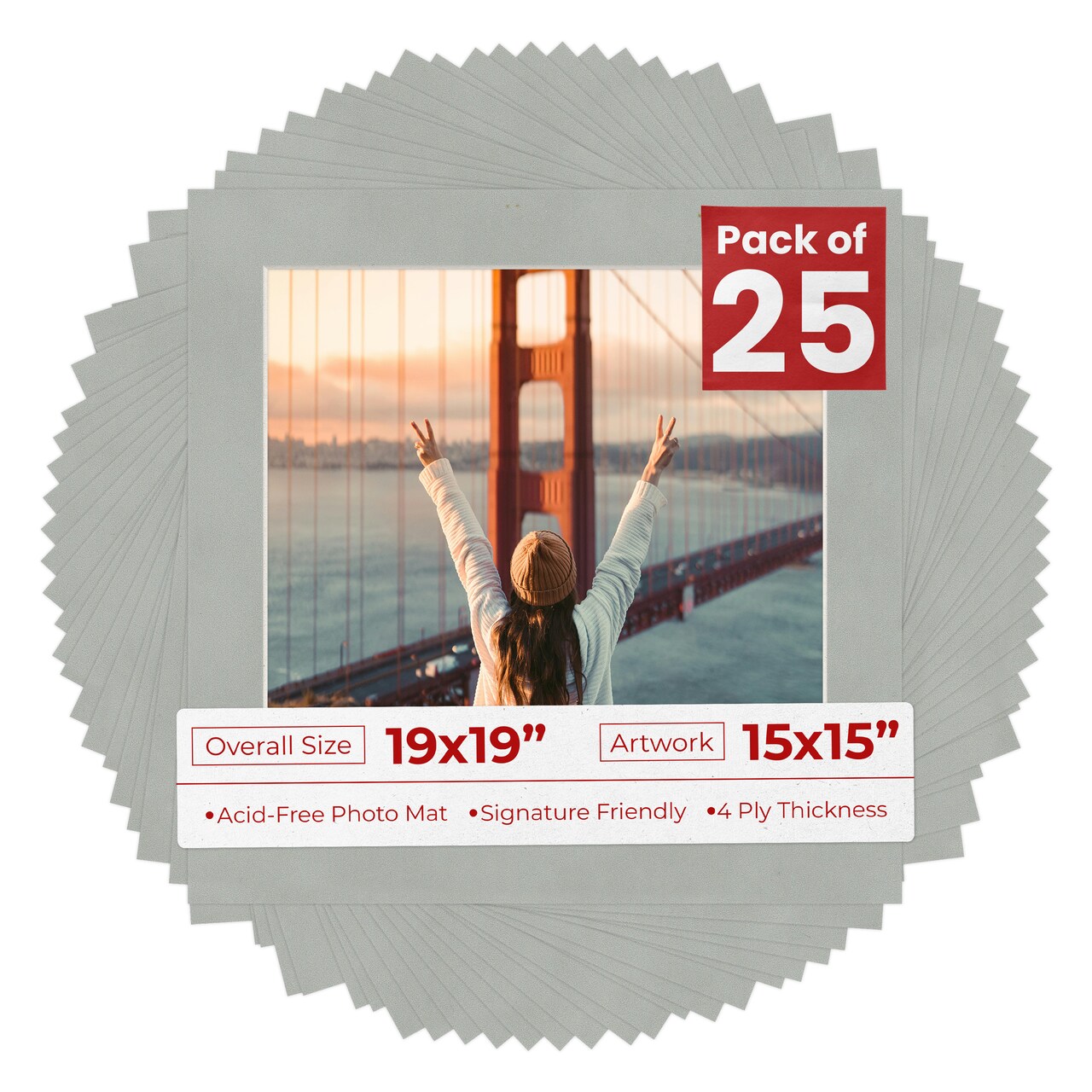 Light Grey Suede Mat Board for 19x19 Frames - Fits 15x15 Photos